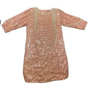 handmade pink silk sequined and beaded tunic heavily embellished